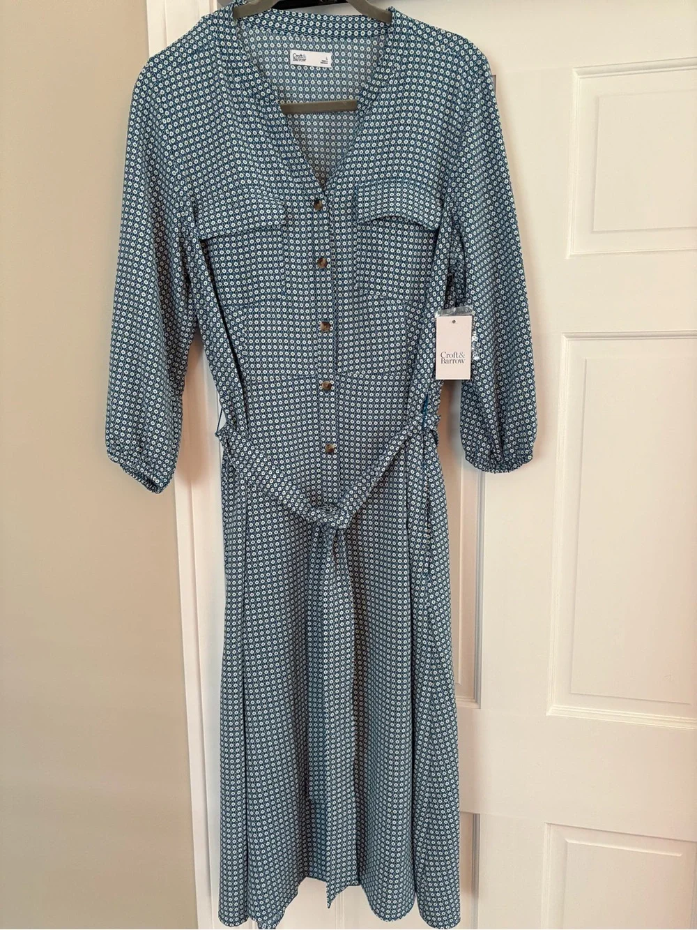 Croft & Barrow Teal & White Print Midi Dress